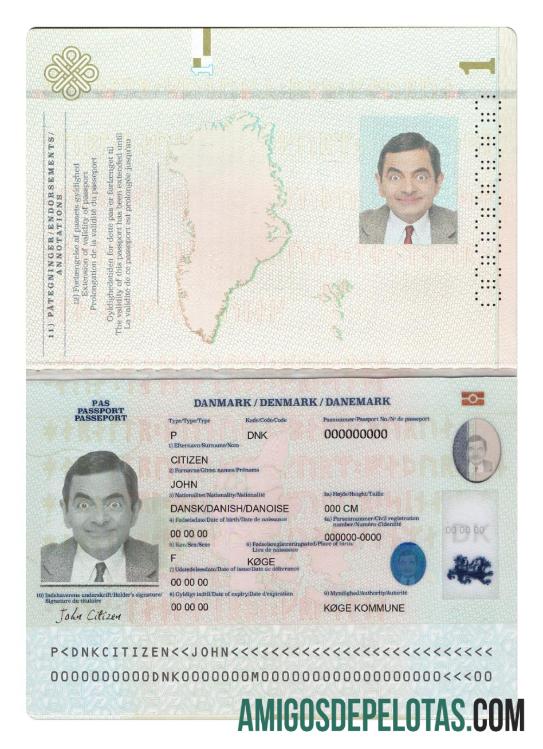Passaporte da Dinamarca 2022 presente modelo